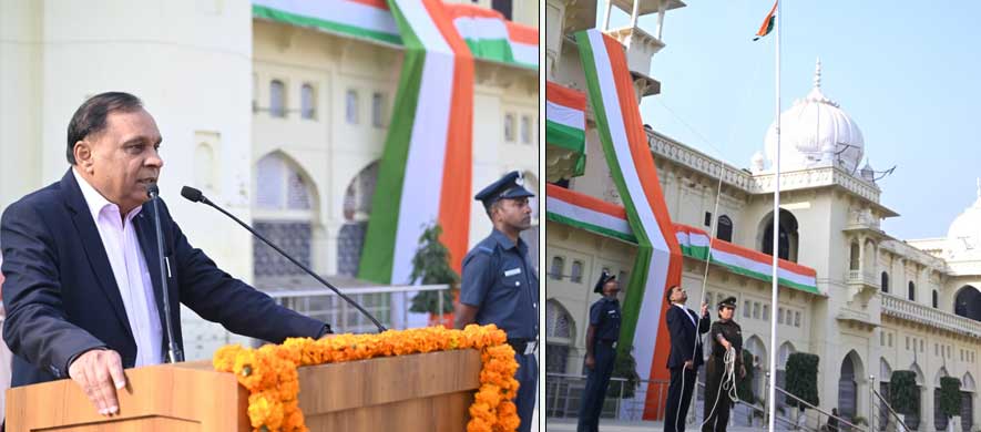 Vice Chancellor Prof JP Saini,  addressing the university on 77th Republic Day