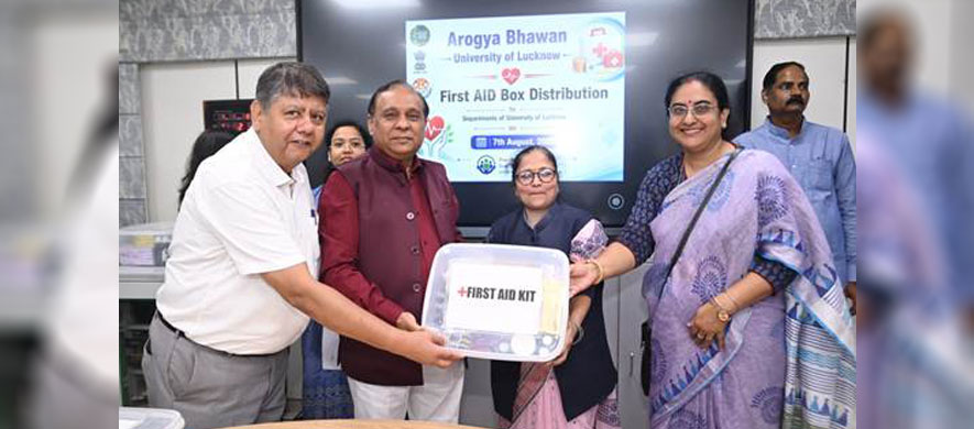 Hon’ble Vice-Chancellor Prof. J.P. Saini distributing First Aid Kits to various departments of the University of Lucknow