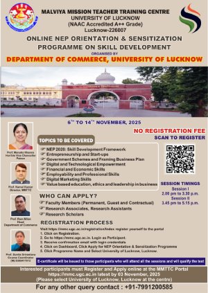ONLINE NEP ORIENTATION & SENSITIZATION PROGRAMME ON SKILL DEVELOPMENT ORGANISED BY DEPARTMENT OF COMMERCE, UNIVERSITY OF LUCKNOW